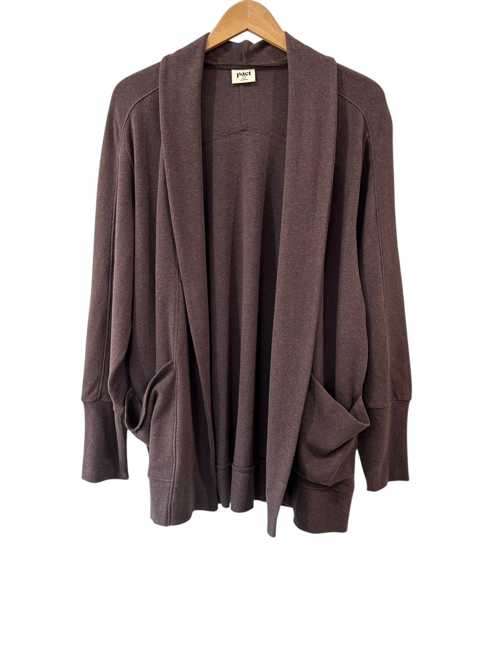 Pact women’s Airplane Wrap Cardigan L brown organic Cotton Travel comfy